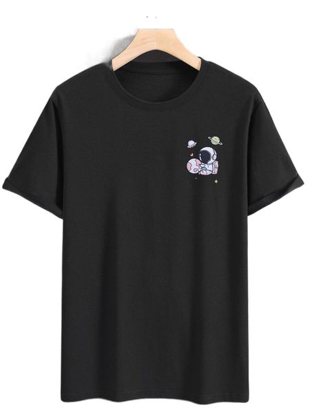 

men cartoon astronaut print tee e9k0#, White;black