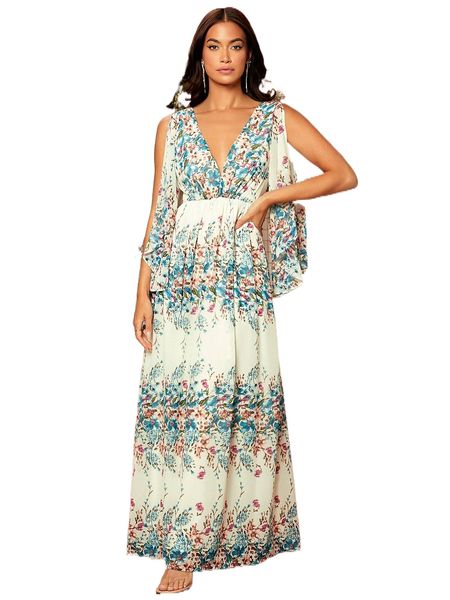 

floral split sleeve maxi dress p8fq#, Black;gray