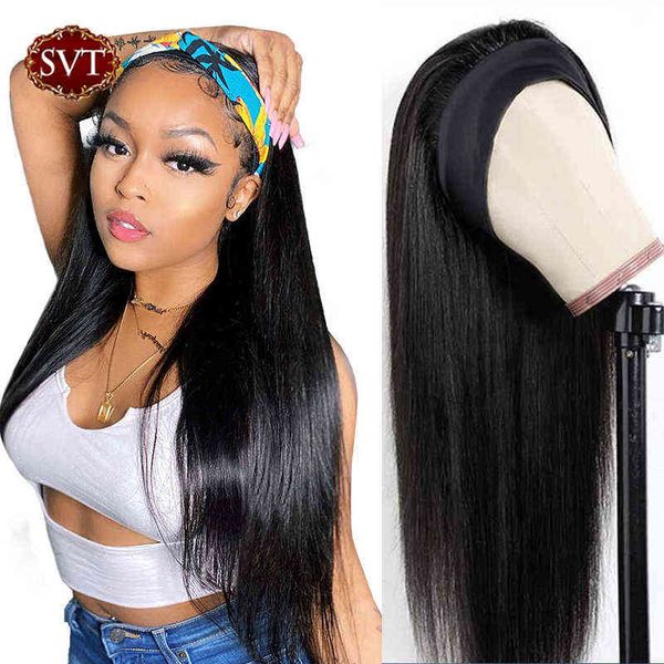 SVT düz kafa bandı peruk Siyah kadınlar için parlak insan saçları brezilyalı remy head bandeau uygun fiyatlı 220609