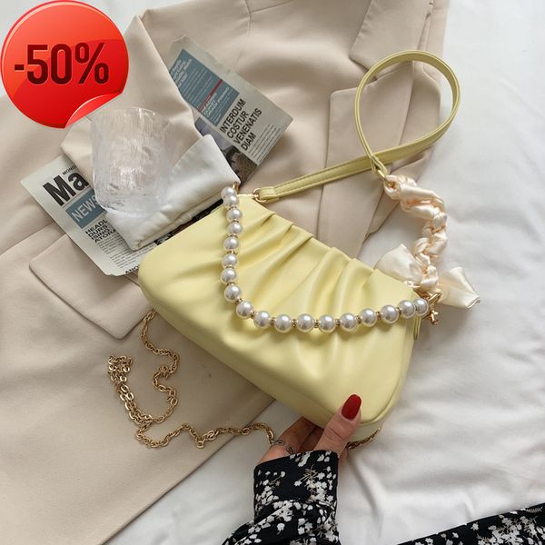 

luxury designer2022 new color texture atmosphere pearl handbag korean leisure cloud fashion personality armpit women's bag