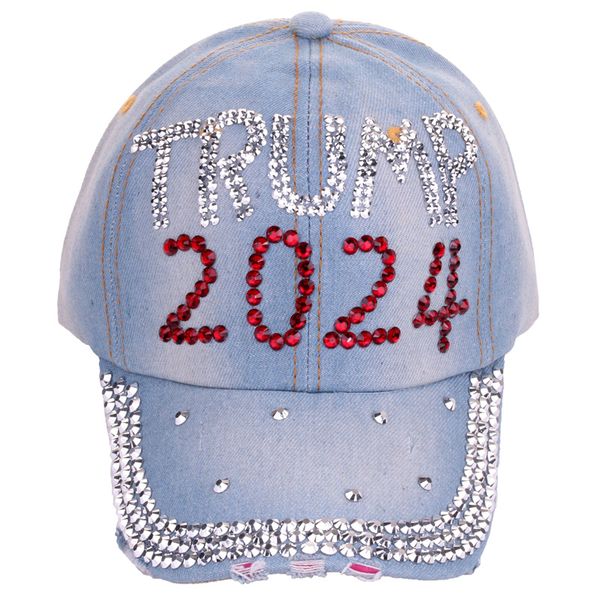 

trump baseball caps new fashion style men and women's sun hats rhinestone hat denim and cotton snapback cap, Blue;gray