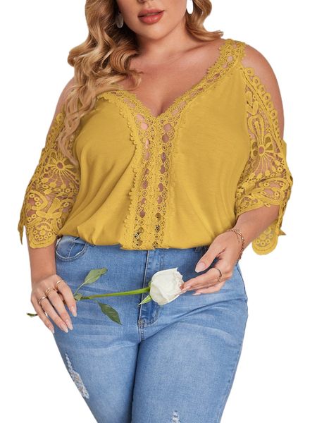 

plus contrast lace cold shoulder 09mm#, Black