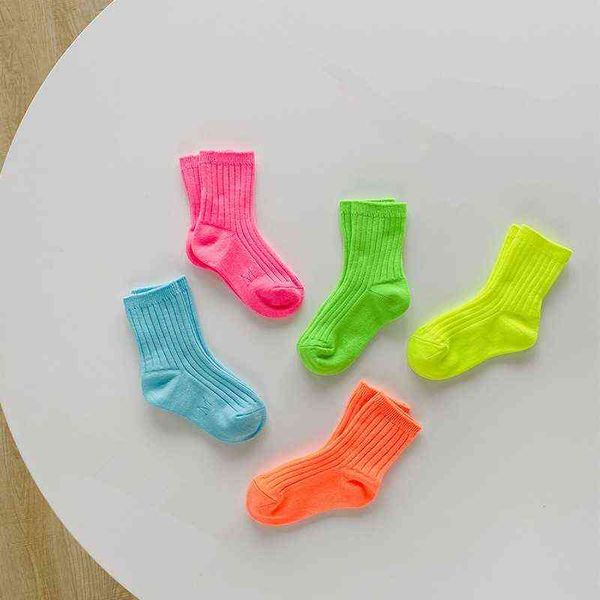 

8542 children's socks wholesale autumn and winter candy bright double needle cotton for boys girls l220716, Pink;yellow