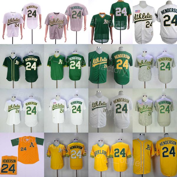 

retro 1981 1990 vintage baseball 24 rickey henderson jersey men throwback pullover team color green white grey yellow all stitched flexbase, Blue;black