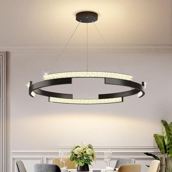 Pendelleuchten, moderne Leuchten für Wohnzimmer, Esszimmer, Küche, Kreisringe, LED, schwarze Decken-Hängelampe mit Fernbedienung, dimmbar, Pendelleuchten