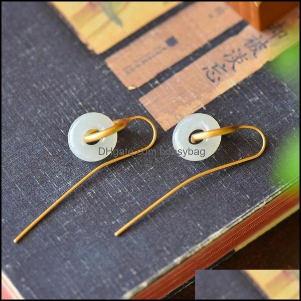 

dangle chandelier earrings jewelry sier ancient gold craftsmanship inlaid natural hetian jade white round earr dh1ib, Silver