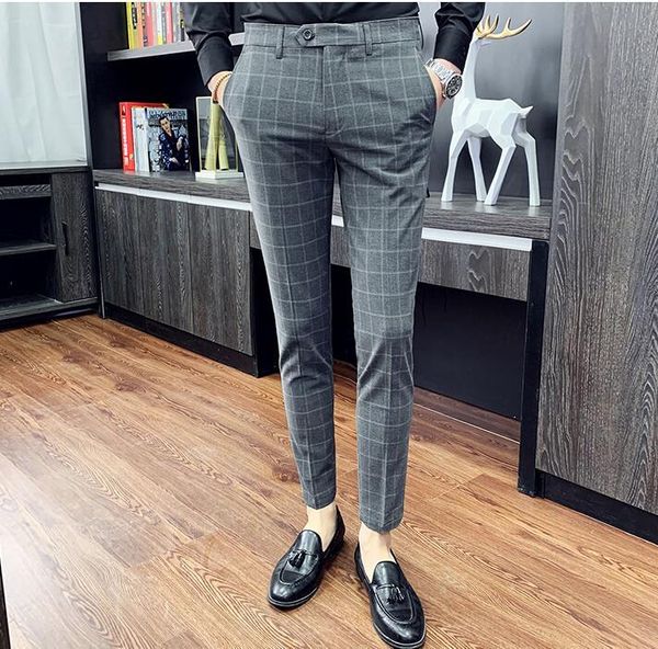 Abiti da uomo Blazer di alta qualità scozzese grigio uomo per il tempo libero pantaloni da abito slim fit pantaloni da lavoro formale comodo costume da uomo da uomo