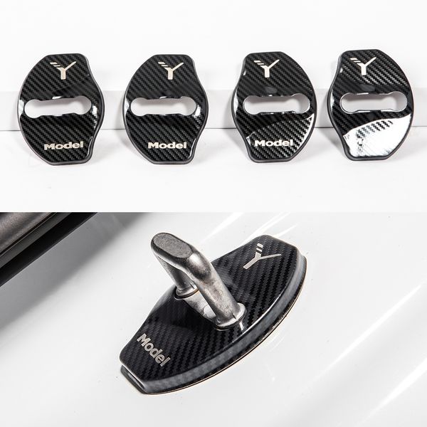 

model y car door lock buckle cover for tesla model y 2021 accessories door lock carbon fiber metal sticker automobile decoration