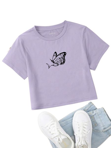 

butterfly print crop tee i3vl#, White