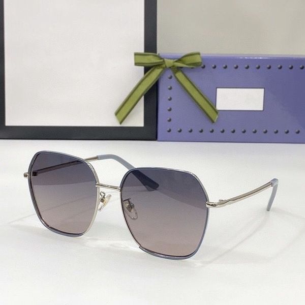 

2022 women men fashion sunglasses silver light blue metal thin frame big polygon glasses available with box, White;black