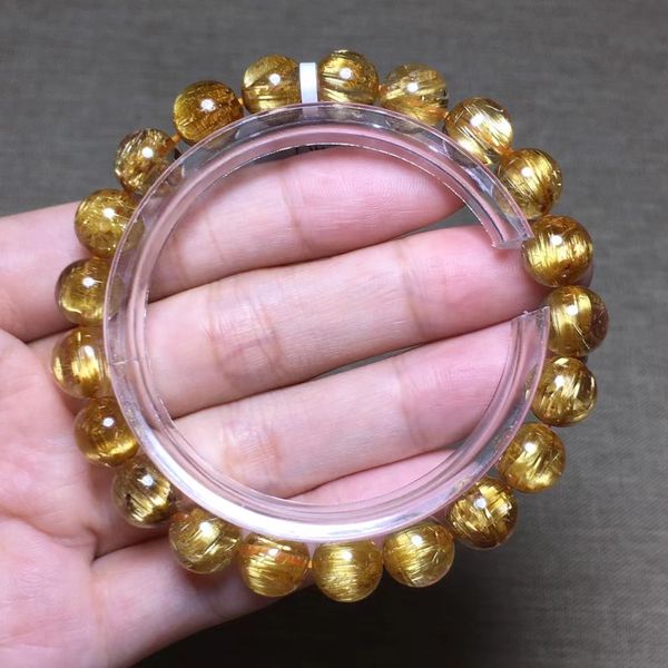 

natural gold rutilated quartz crystal bracelet 9mm clear round beads bracelet woman rutilated genuine jewelry brazil aaaaaaa, Silver