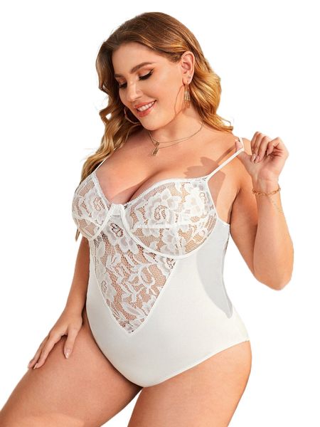 

plus bustier lace cami bodysuit b7ym#, Black