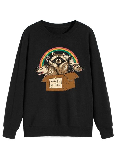 

romwe x vincenttrinidadart letter animal graphic sweatshirt 30rz#, Black