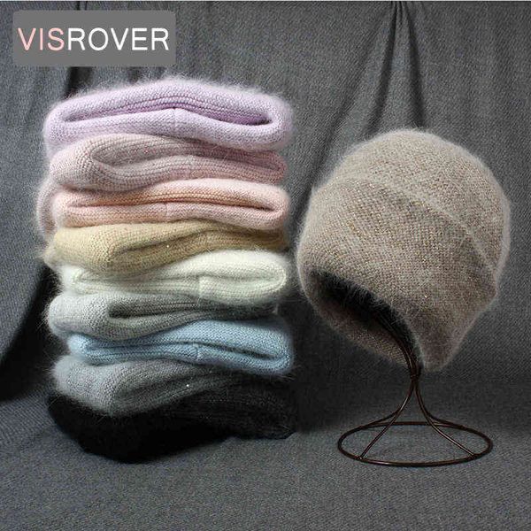 

fishrover 11 rabbit cashmere woman winter hat with sequins and lurex autumn hats cashmere woman warm wool skullies gift j220722, Blue;gray