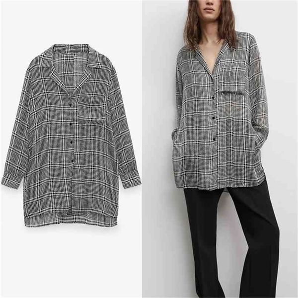 

chiffon long plaid shirt women vintage metallic thread irregular female chic side vents plus size loose shirts 210524, White
