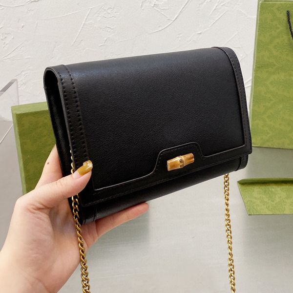 Bolsa de mão Bolsa de bambu com corrente Crossbody mini Totes Bags Metallic Lady Luxury Designer Brand Fashion Handbags Quality Women Phone Wallet box