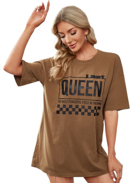 

x last foreign queen checkered & slogan graphic drop shoulder tee j5ue#, White