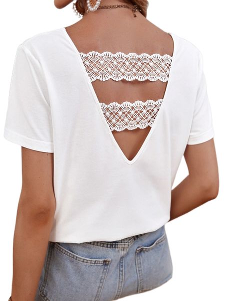 

solid contrast lace tee z4gj#, White