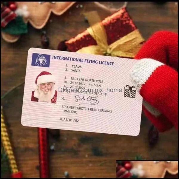 50 Stück Weihnachtsmann-Flugkarten, Schlitten-Reitlizenz-Baumschmuck, Weihnachtsdekoration, alter Mann, Führerschein, Unterhaltungs-Requisiten, Drop Deli