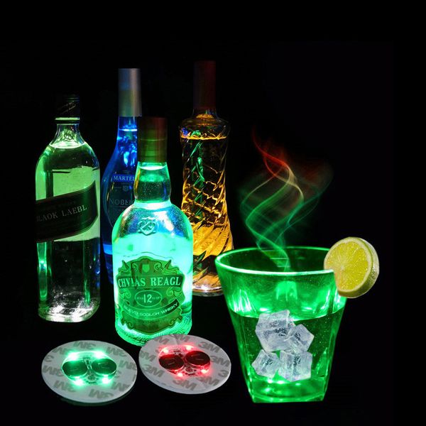 Coaster de LED 6cm/2,36 polegadas adesivos de garrafa iluminando a montanha -russa com 4 luzes de festas barra de casamento (azul vermelho branco verde colorido) Crestech168