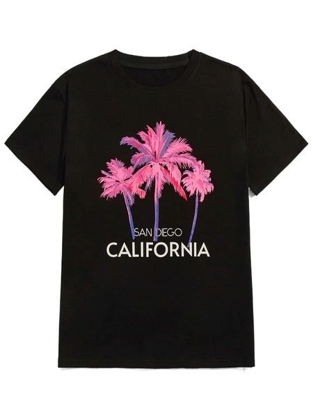 

romwe guys letter tropical graphic tee x4an#, White;black