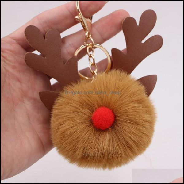 

key rings jewelry cute fashion christmas plush elk ring womens car handbag pompom keychains pendant tree decoration drop delivery 2021 fmytx, Slivery;golden