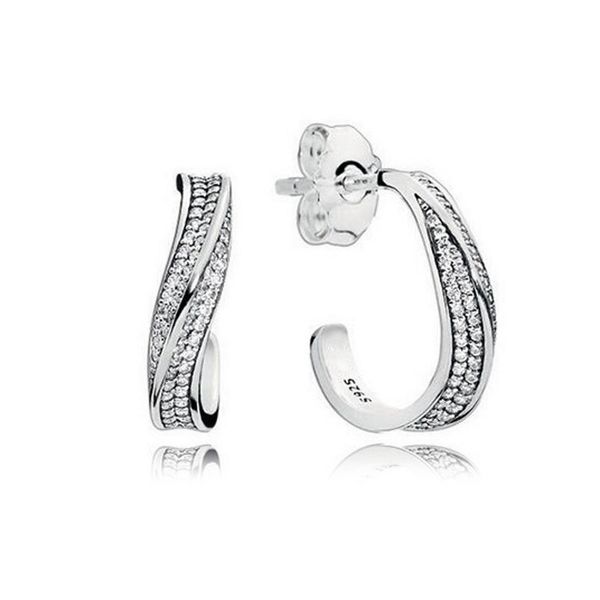 Funkelnde CZ-Diamant-Pavé-Wellen-Ohrstecker für Damen, Hochzeitsgeschenk mit Originalverpackung für Pandora-Creolen aus 925er-Sterlingsilber