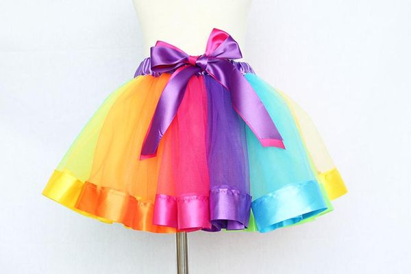 

7 newborn infant tutu skirts fashion rainbow net yarn baby girls skirt halloween costume colors kids bow lace (only skirt), Blue
