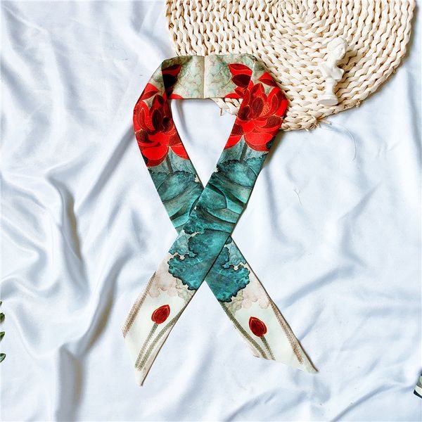 

chinese style silk scarves rivers and mountains cranes slender strips narrow ribbons bags han clothes antique decorative hair bands, Blue;gray