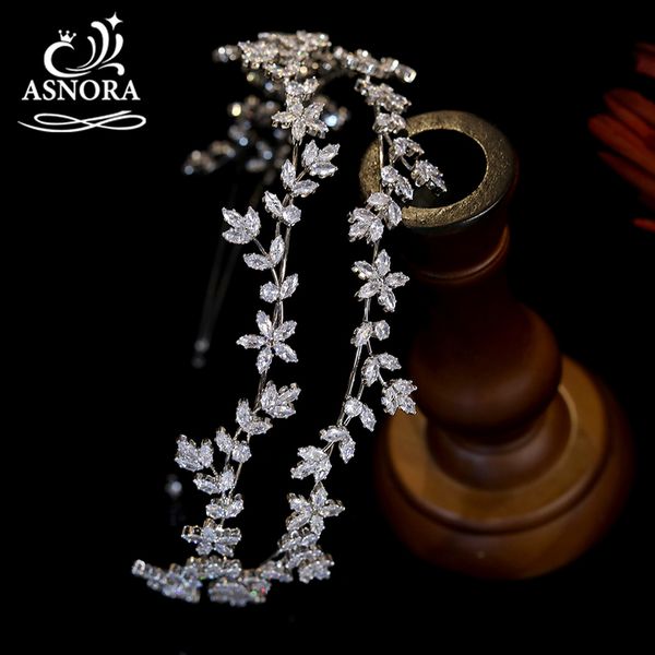 

fashion crystal wedding tiara leaf headband bride princess cz crown hair accessories bridesmaid jewelry women headpieces 220805, Slivery;golden