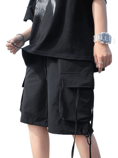 

men flap pocket drawstring waist shorts a9d9#, White;black