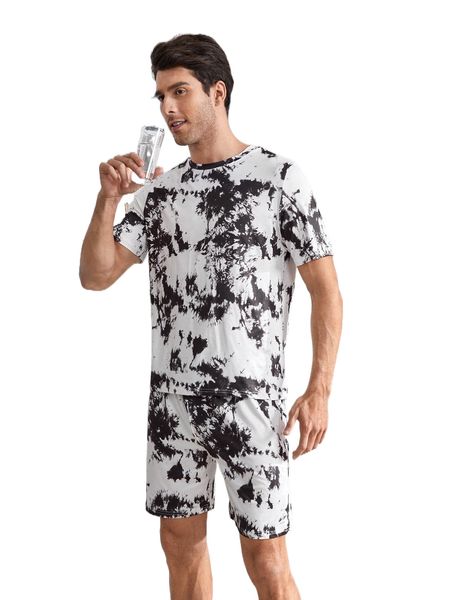 

men random tie dye pj set 830h#, Black;brown