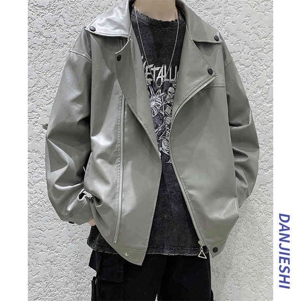 Spring Autumn New Brand Brand Casual Motor Motor Biker Casaco de couro Men zipper Outwear Black Grey Faux Leather Jackets Men 210412