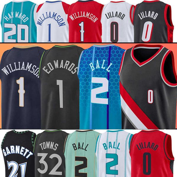 

0 damian lillard basketball jerseys edwards 1 anthony garnett 5 kevin towns 32 karl-anthony williamson zion ball 2 lamelo jerseys, Black;red