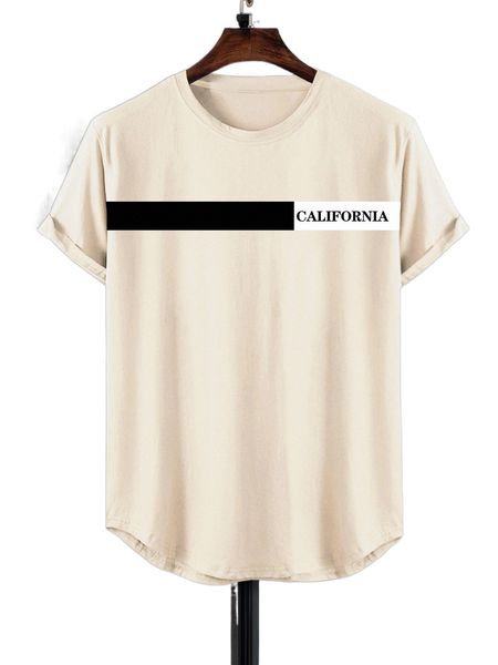 

men letter graphic contrast panel curved hem tee q3w1#, White;black