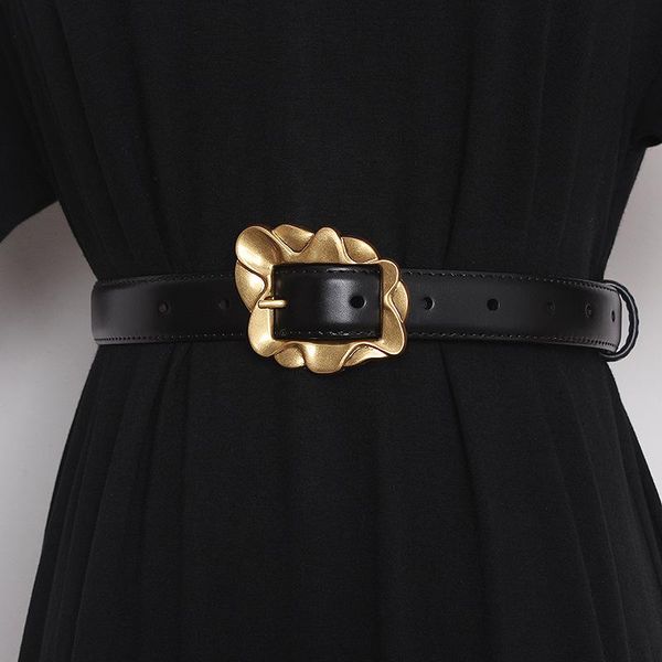 Gürtel Vintage Unregelmäßige Goldschnalle Gürtel Ästhetisches Leder Einfaches Design Bund Jean Hose Taille Frau Für DressBelts