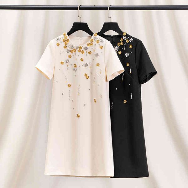 

casual dresses miu heavy industry nail bead inlaid diamond straight tube h-type international famous dress covering the belly high french li, Black;gray