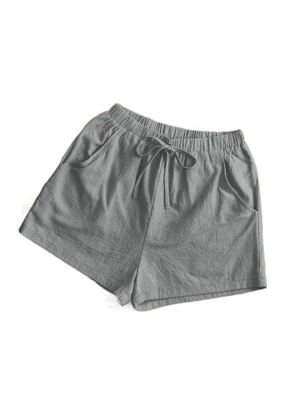 

knot front slant pocket solid shorts j8pq#, White;black