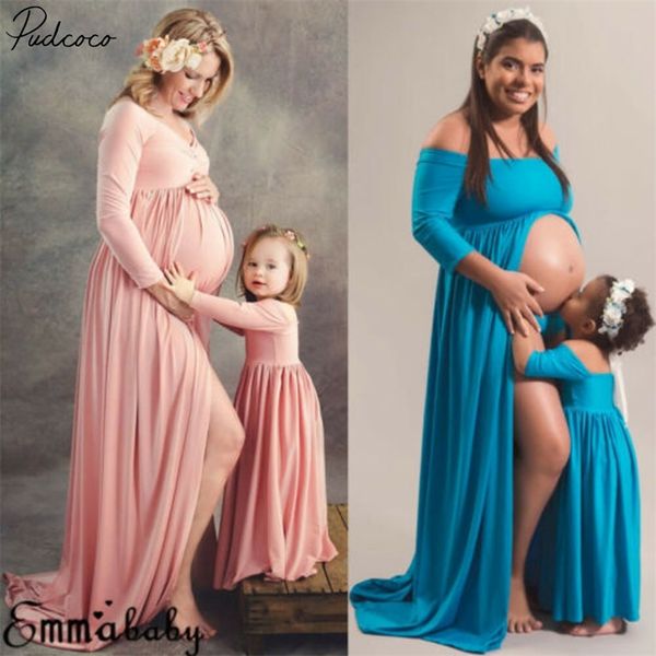 Pography prop gestante feminino maxi vestido de vestido de maternidade Mãe filhe 220531