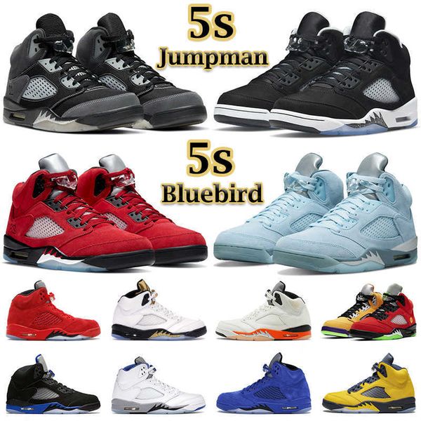 

men basketball shoes 5s jumpman 5 bluebird moonlight racer blue raging red shattered backboard jade horizon metallic mens trainers sports, Black