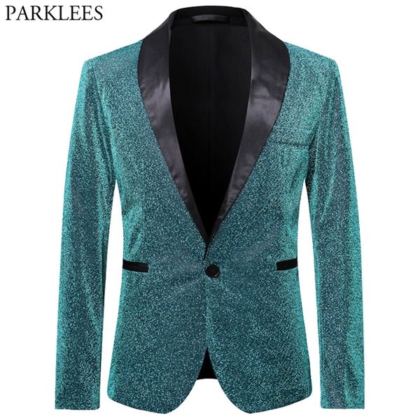 Glitter Blazer Uomo Silk Sparkle Mens Dress Blazers Uomo Club Blazer Stage Blazers Mens Tuxedo Clothes Performer Suit Hombre Green 220409