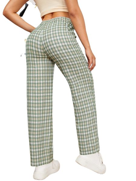 

tartan straight leg pants 850k#, Black;white