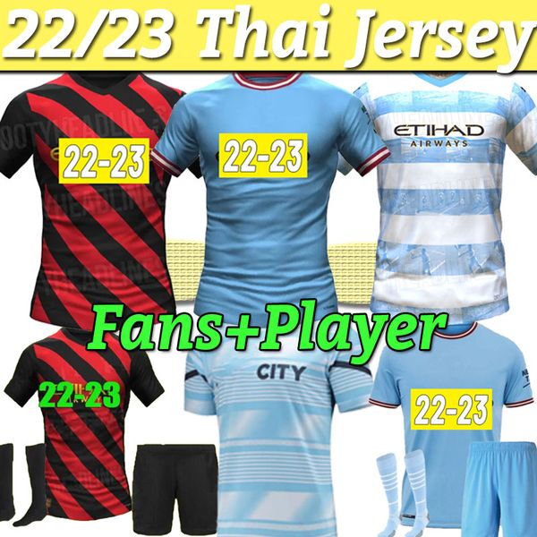 

manchester de bruyne city 22 23 soccer jersey 2023 sterling football shirt kids kit man full set ferran kun aguero gesus bernardo mahrez fod, Black;yellow