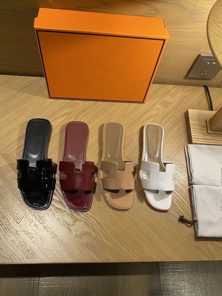 Kutu tozu çanta ile sandal mens terlik yaz erkekler kadın plaj slaytlar lychee cilt patent deri karpuz kraliyet turkuaz kireç tasarımcı ayakkabıları 35-42 p155