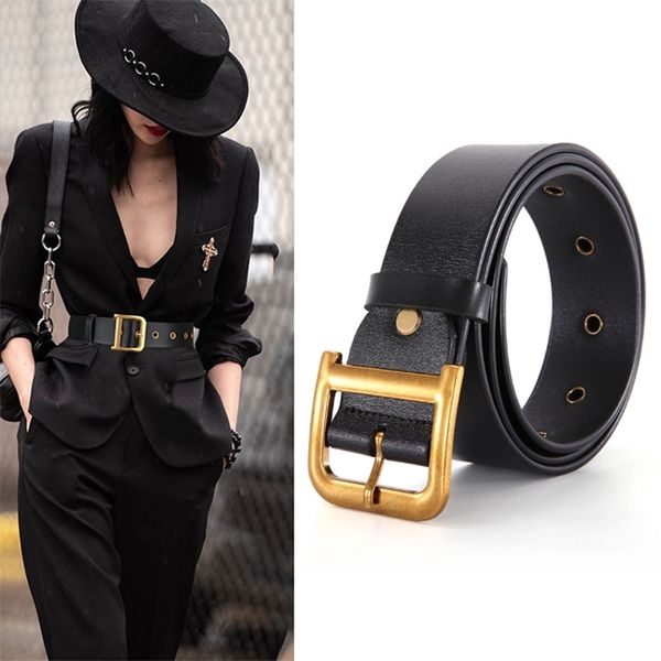 

fashion real leather wide belts for women designer luxury brand corset belt coat jeans ceinture femme vintage gold d cintos 220509, Black;brown
