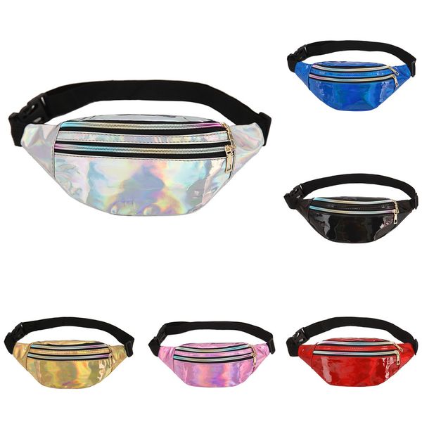 

holographic fanny pack fashion bumbag shiny neon laser crossbody waist bag chest purses pouch party rave bum bag shoulder backpacks drop shi, Black
