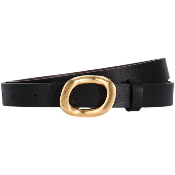 

exquisite gold buckle leather belt fashion decoration double sided layer leather niche design accessories, Black;brown