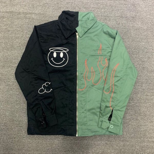 

patchwork zipper jackets men women heavy fabric coat, Black;brown