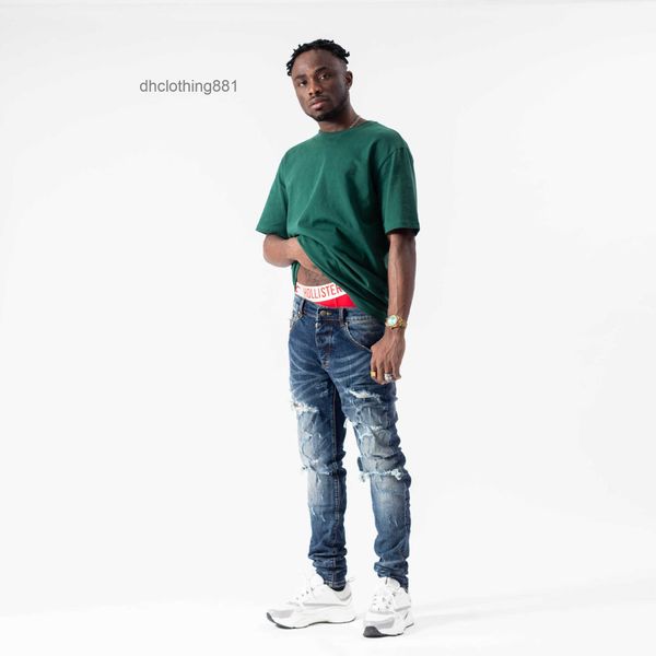 

european and american jeans designer amirss jeans tide brand washed old simple blue worn holes high street slim little leg men tbq