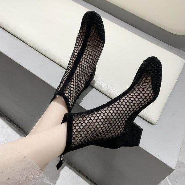 

shoes 2022 dress summer women mesh net bling zip pump thin high heels ankle boots sandal casual pointed toe female pumps mujer, Black